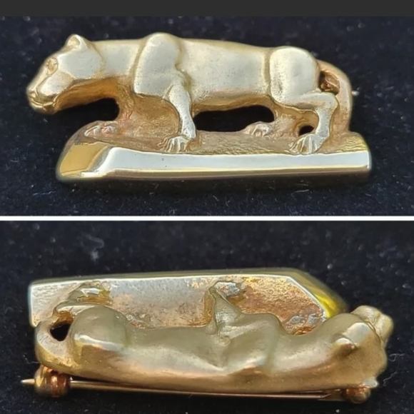 14k Yellow Gold Panther Cougar Brooch Pin-Designer Estate Jewelry 10.2gm - Picture 8 of 12